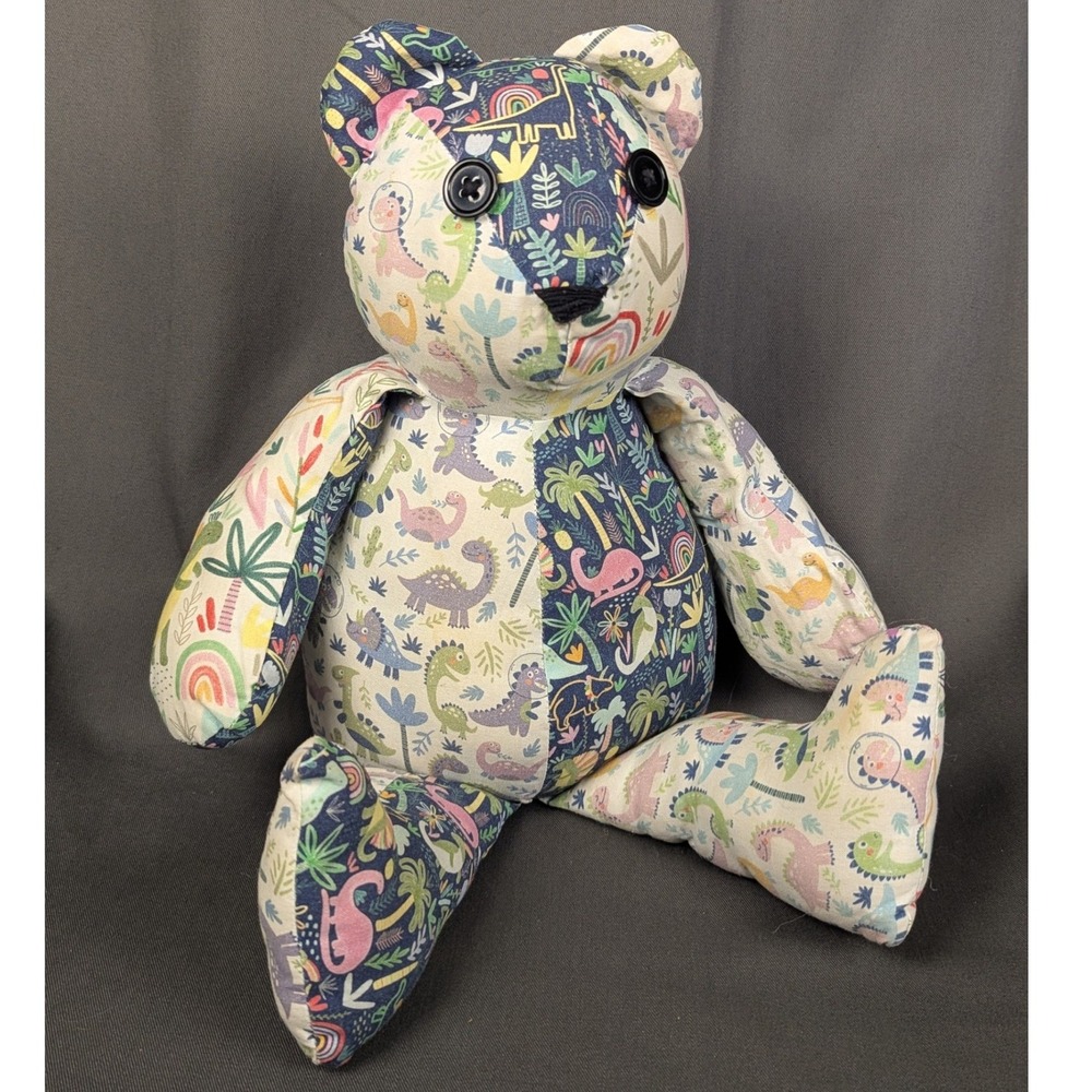 Handmade Patchwork Dinosaur Teddy Bear Plush Colorful Rainbow Cotton Stuffed Toy